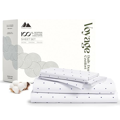 100% Egyptian Cotton Queen Size Sheets Set (Queen / 19 - Polka Dot Navy)
