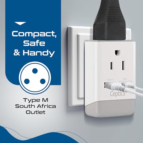 South Africa Travel 2 Pack Plug Adapter QC 3.0 & PD (white gray)