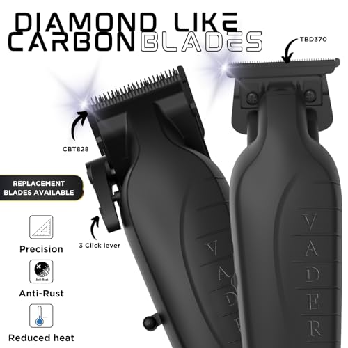 2-in-1 Vader Clipper & Trimmer Kit | Cordless Beard Trimmer & Mens Clippers Set for Barbers or Home | with DLC Coated Blades | Black (Black Kit)