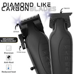 2-in-1 Vader Clipper & Trimmer Kit | Cordless Beard Trimmer & Mens Clippers Set for Barbers or Home | with DLC Coated Blades | Black (Black Kit)
