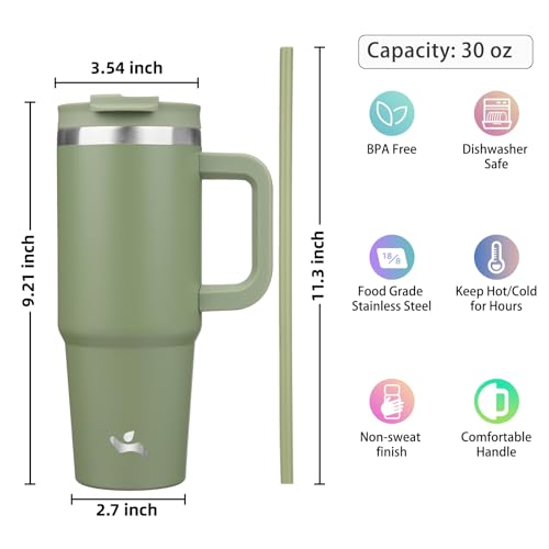 30 oz Insulated Tumbler Water Bottle with Handle (30 Ounces / Army Green)