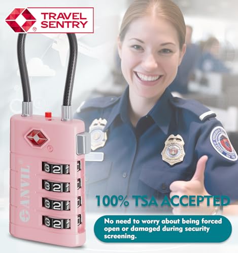 TSA Approved Luggage Locks with Search Alert Indicator (Pink)
