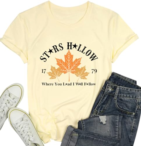 Fall Leaf Shirts 1779 Autumn Festival Short Sleeve Tee Tops (Small / Apricot4)