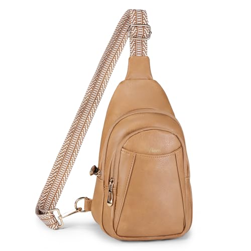 Crossbody Bags for Women Anti Theft Vegan Leather Sling Bag RFID Blocking Chest Bag for Travel (Light Brown-02)