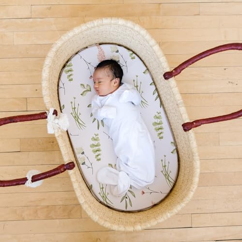 Stretch Fitted Bassinet Sheet Set BROLEX 2 Pack Cradle Sheets for Bassinet Pad (Fawn Flora / 32x16 Inch)
