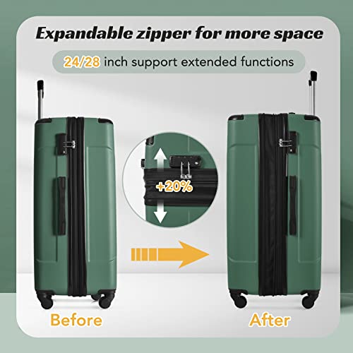 28" Expandable Checked Luggage Hardshell Suitcase with TSA Lock (Green Single / 28 Inch)