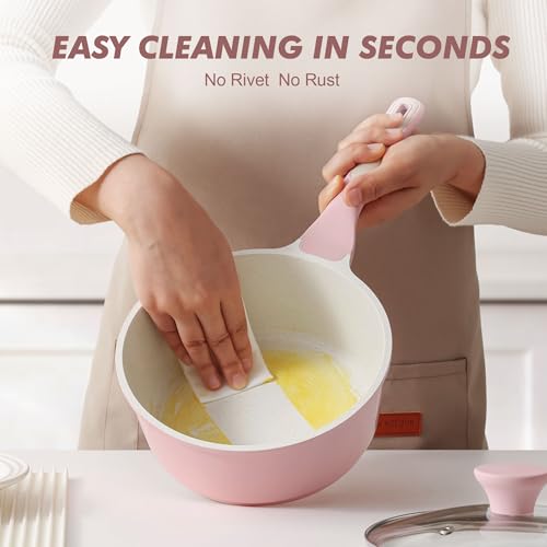 2.5 QT Ceramic Nonstick Saucepan with Lid (Sakura Pink / 2.5 Quarts)