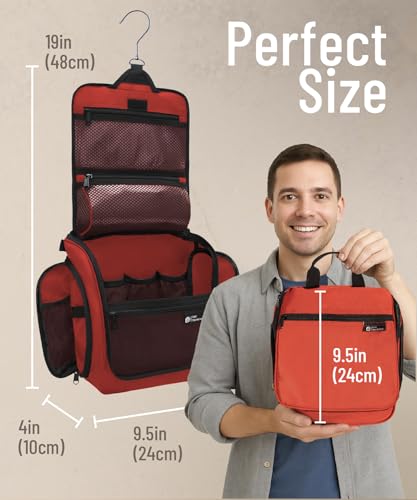 D&D Wanderlust Hanging Travel Toiletry Bag for Women & Men (Red)