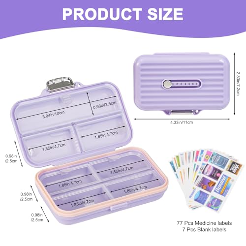 Travel Pill Organizer Box with Medicine Labels Purple (L / Purple)