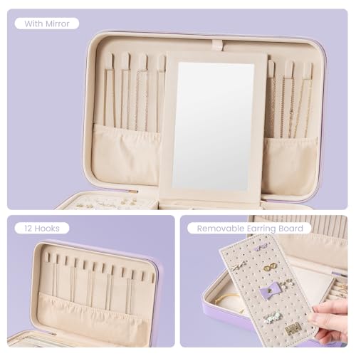 Travel Jewelry Case for Women Girls (Purple / Large (10"W*6.69"D*2.17"H))