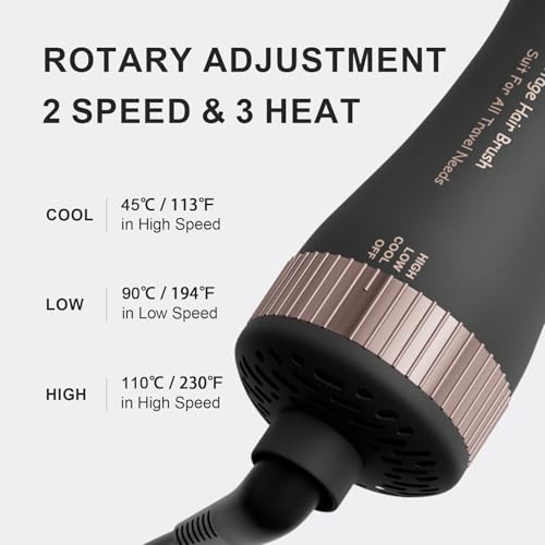 Dual Voltage Blow Dryer Brush Travel Hair Dryer Brush in One (50mm Oval / Black & Rose Gold)