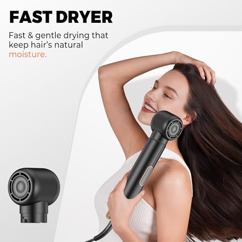 5-in-1 Hot Air Styler & Blow Dryer Brush Set - 700W Gentle Temperature Hair Multi-Styler with Auto-Wrap Curlers & Round Brush for Fine, Thin, or Damaged Hair, 100-120V US Outlet Only (Black Gold)