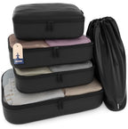 5 Set Packing Cubes for Travel with Laundry Bag (5 Set - Air Black / Set of 5)