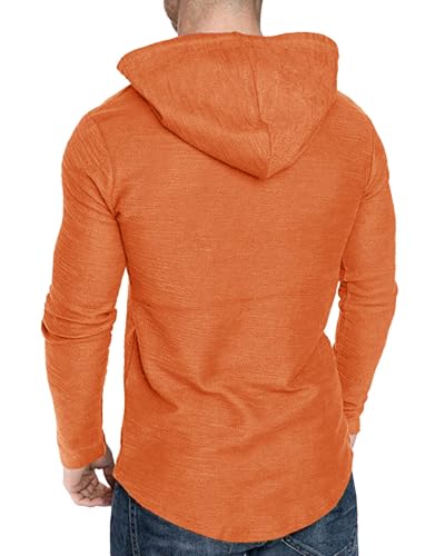 Mens Fashion Athletic Hoodies Sport Sweatshirt Solid Color Fleece Pullover Orange XX (XX-Large / Orange)