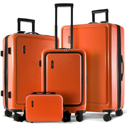 Hard Shell Luggage Sets with Spinner Wheels 4 Piece (4 Piece Set (20/24/28) / Orange)