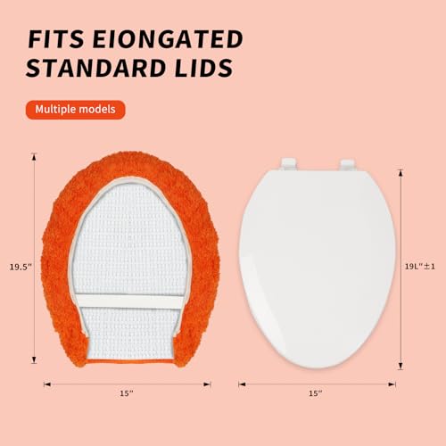 Microfiber Elongated Toilet Seat Cover 19.5"x 15" Machine Washable (Orange / Elongated)