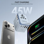 45W Universal Travel Adapter PD&QC (45W-5USB(3 USB-C) Blue)