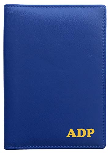 Personalized Monogrammed Cobalt Blue Leather RFID Passport Wallet (Cobalt Blue / Minimalist)