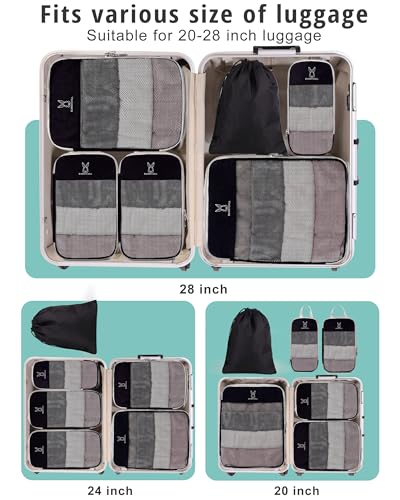 6 Set Space Saving Compression Packing Cubes Lightweight Packing Cube Black (Black / 6 Pcs(XL,L,M*2,S,laundry bag))