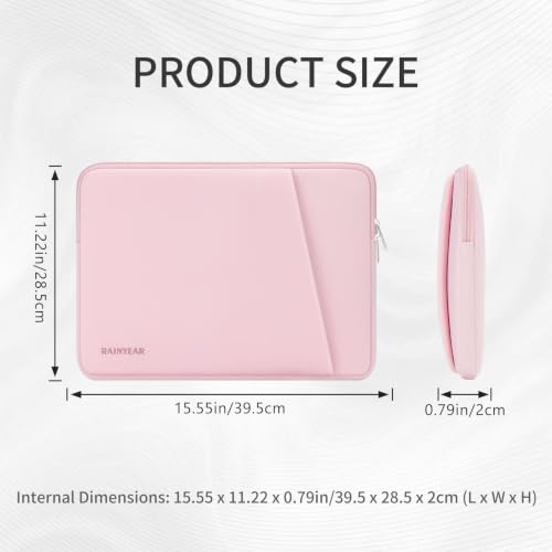 RAINYEAR 15.6 Inch Laptop Sleeve Padded Case Cover with Pocket (15.6 inch / Light Pink)