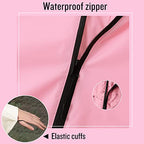 Adult Rain Poncho Waterproof Hooded Zipper Raincoat with Pockets (One Size / A-pink-white)