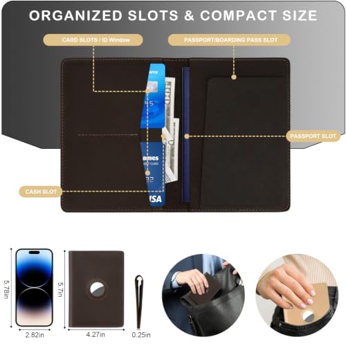 Airtag Passport Holder for Men and Women Travel (Coffee / For Airtag(with Airtag Slot))
