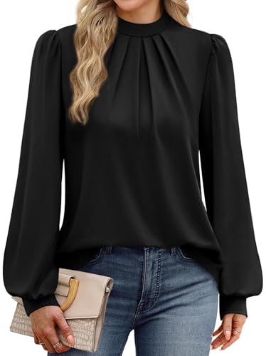 Long Sleeve Shirts for Women Business Casual Tops Blouses Dressy Casual Womens Early Fall Fashion Clothing Outfits for Teachers Ladies Fall Outfits 2026 Clothes Trendy Must Haves Black XL (03 - Black / X-Large)