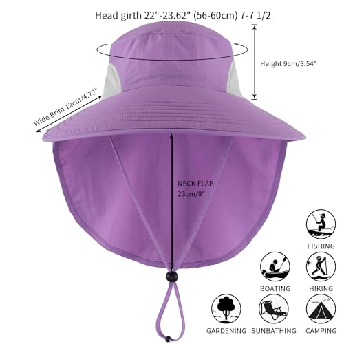 Outdoor UPF50+ Sun Hat Wide Brim Mesh Fishing Hat with Neck Flap (Large-X-Large / Purple)