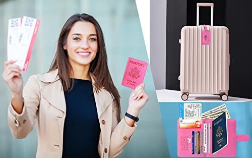 Passport Holder With Luggage Tag (114#Pink / Passport Covers)