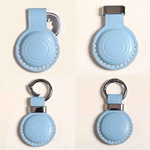 Genuine Leather Keychain Holder Compatible with Airtag ([1 Pack] Blue V2.0)