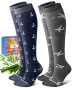 Bamboo Viscose Compression Socks for Women Men (Travel Themed / Small-Medium)