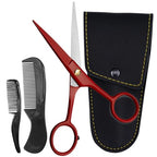 5" Beard & Mustache Scissor with Combs for Men (True Red)