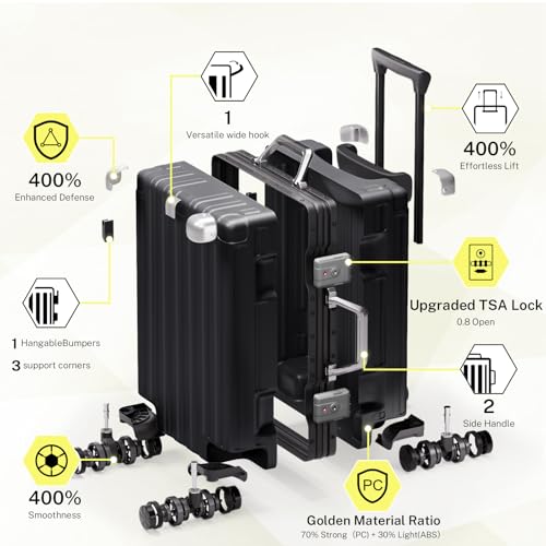 Zipperless Carry On Luggage with Wheels 20 inch Hardshell Suitcase (Black / Carry-on (20 Inch))