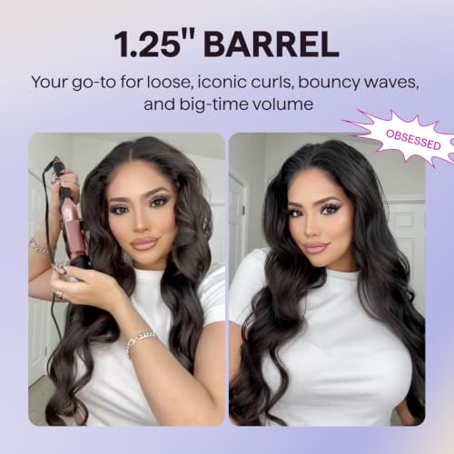 3 in 1 Curling Wand Set with Heated Round Brush (Classic Rose Gold)