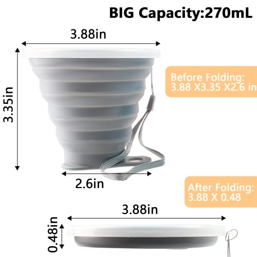 2 Pack Silica gel Collapsible Travel Cup 270ml (Grey & Blue)