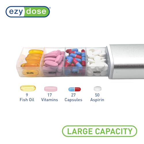 Weekly (7-Day) Pill Organizer, Sliding Medicine Planner, Gray (Gray / 9 Inch)