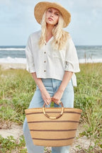 Beach Bags for Women Straw Tote Bag Summer Beach Bag Large Woven Straw Tote for Vacation Holiday (Brunette)