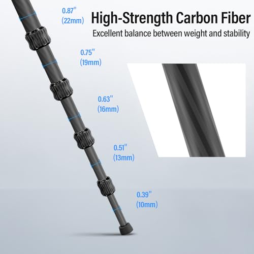 Compact Traveler 5C Tripod 54.3 inches Lightweight Carbon Fiber Travel Tripod for Camera with 360° Panorama Ball Head for Arca Swiss Quick Release Plate (Carbon Tripod 5C)