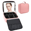 Travel Makeup Bag with LED Mirror Travel Makeup Organizer with 3 Lighted Settings (Pink / With LED Mirror Only)