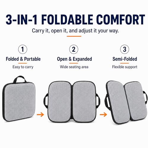 3 in 1 Foldable Gel Seat Cushion Featured with Memory Foam Breathable Seat Cushion for Pressure Relief (Gray - Mesh)