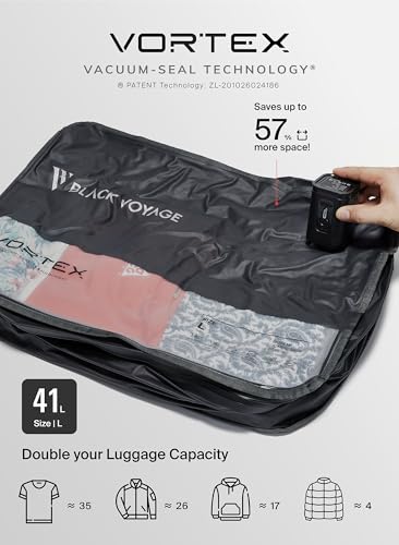 Black Voyage Reusable Vacuum Compression Travel Bag for Carry (Gray (1-Pack) / Large)