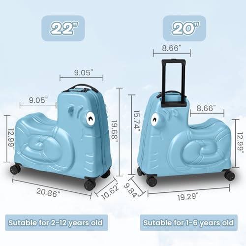 Kids Ride on Luggage with Spinner Wheels Suitcase (Blue / 22 inches)