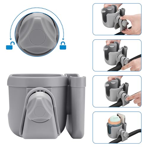 Stroller Cup Holder with Phone Holder (All Grey)
