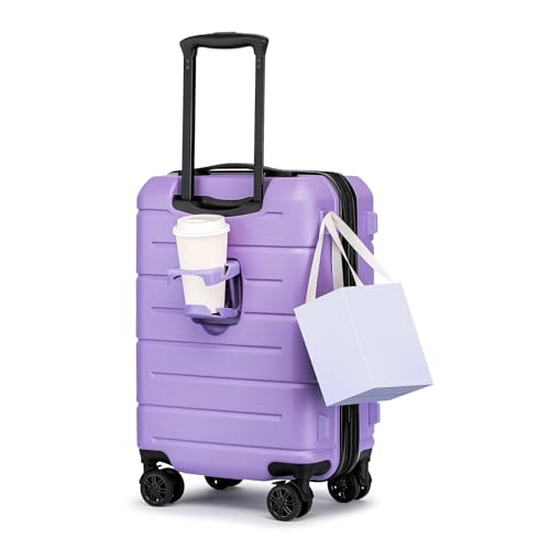Carry On Luggage 22x14x9 Airline Approved with TSA Lock Hardshell Expandable 20 Inch Suitcase Carry On Suitcase with Wheels Small Travel Rolling Luggage with Cup Holder for Women Lt Purple (Lt Purple / Expandable Carry-On 20-Inch)