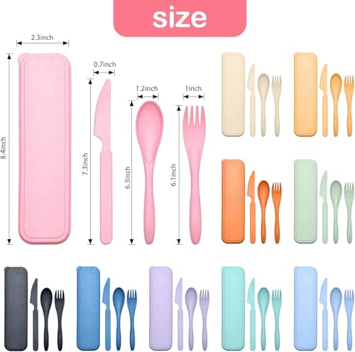 Reusable Travel Utensils Set with Case (32 Sets - Red, Pink, Dark Blue, Nordic Green, Yellow, Orange, Purple, Black)