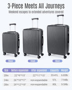 3 Piece Luggage Sets With Spinner Wheels Hardshell TSA Lock (Glacier Gray / 3-Piece Set - 20"/24"/28")