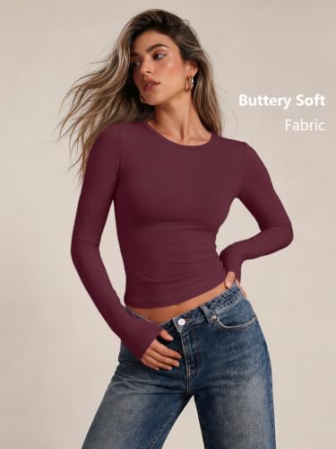 Womens Long Sleeve Shirts Basic Compression Tops WineRed M (Medium / Winered)