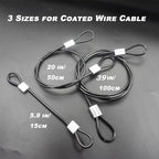 1/8"(3mm) Wire Diam Stainless Steel Cable Eyelets Loops Short Rope Lanyard Safety Tether Chain Lock with Vinyl Coated Cover, 20Pcs 6" Long Black (6 inches - 20 Pcs / Black-A)