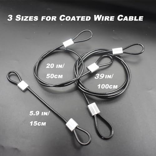 1/8"(3mm) Wire Diam Stainless Steel Cable Eyelets Loops Short Rope Lanyard Safety Tether Chain Lock with Vinyl Coated Cover, 20Pcs 6" Long Black (6 inches - 20 Pcs / Black-A)