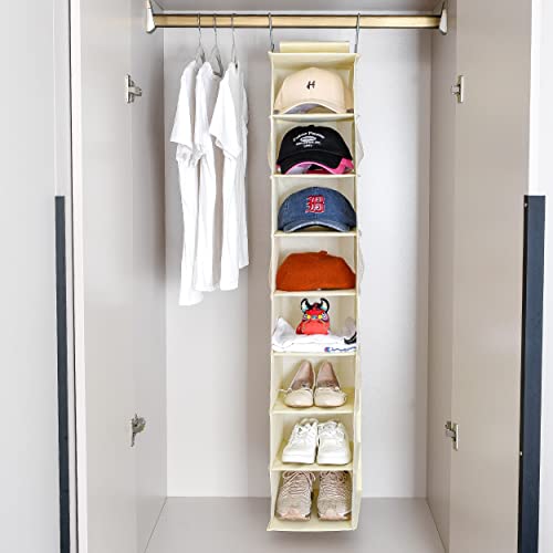 Hanging Shoe Organizer for Closet with Side Mesh Pockets (Beige(1 Pack))